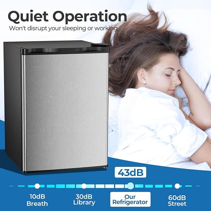 2.56 Cu.ft Compact Refrigerator with Reversible Single Door, Silver