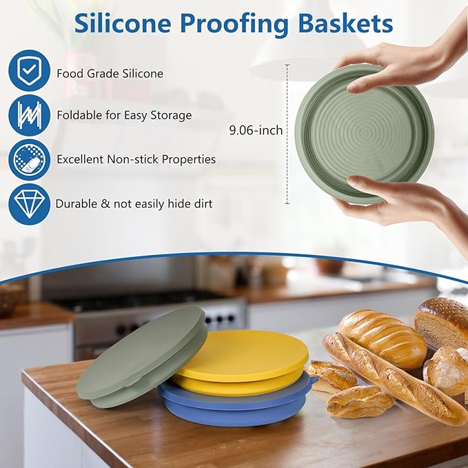 Electric Heating Bread Proofing Basket, Sourdough Starter Warmer - 4 Heat Settings, Foldable 9-Inch Sourdough Starter Kit, Silicone Banneton Basket-Multipurpose for Warming Pet Food, Green