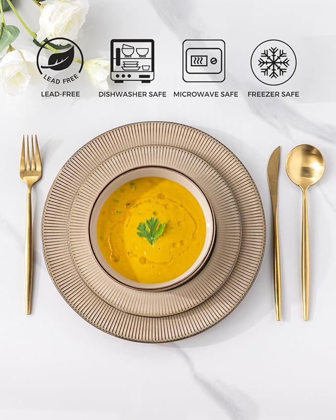 GBHOME Ceramic Dinnerware Sets, 18 Piece Embossed Elegant Stoneware Plates and Bowls Sets, Housewarming Wedding Gift | Dishwasher & Microwave Safe | Dishes Set Service for 6