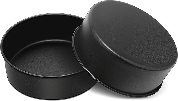 Herogo 8 Inch Cake Pan Set of 2, Stainless Steel Black Nonstick 3'' Deep Round Baking Pan, for Birthday Wedding Layer Cake Bakeware, Non Toxic, Oven & Dishwasher Safe