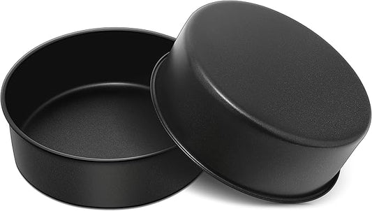 Herogo 8 Inch Cake Pan Set of 2, Stainless Steel Black Nonstick 3'' Deep Round Baking Pan, for Birthday Wedding Layer Cake Bakeware, Non Toxic, Oven & Dishwasher Safe