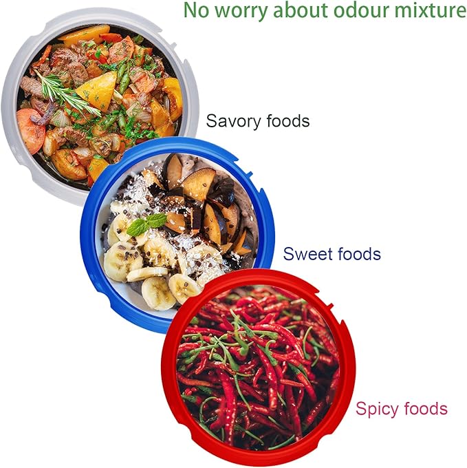 3 Pack Sealing Ring 3Qt for Instant Pot Sealing Rings 3 Qt Insta Pot, with 3 Float Valve Caps, Food-grade Silicone Instant Pot 3 Qt Sealing Ring, for instapot 3Qt, Red, Clear, Blue, Green