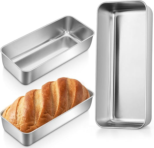 P&P CHEF Loaf Pans for Baking Bread, 12 x 5 Inch Large Stainless Steel Bread Loaf Pan Tins for Homemade Meatloaf Cake Brownies, Healthy & Sturdy, Oven & Dishwasher Safe, 3Pcs