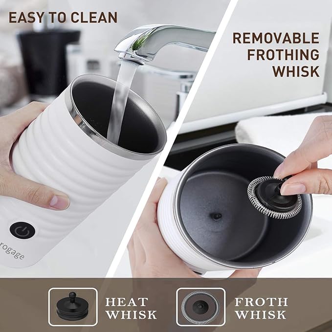 Milk Frother, Automatic Milk Steamer and Heater, 4-in-1 Multifunction Electric Hot and Cold Foam Maker and Milk Warmer for Latte, Cappuccinos, Macchiato, White