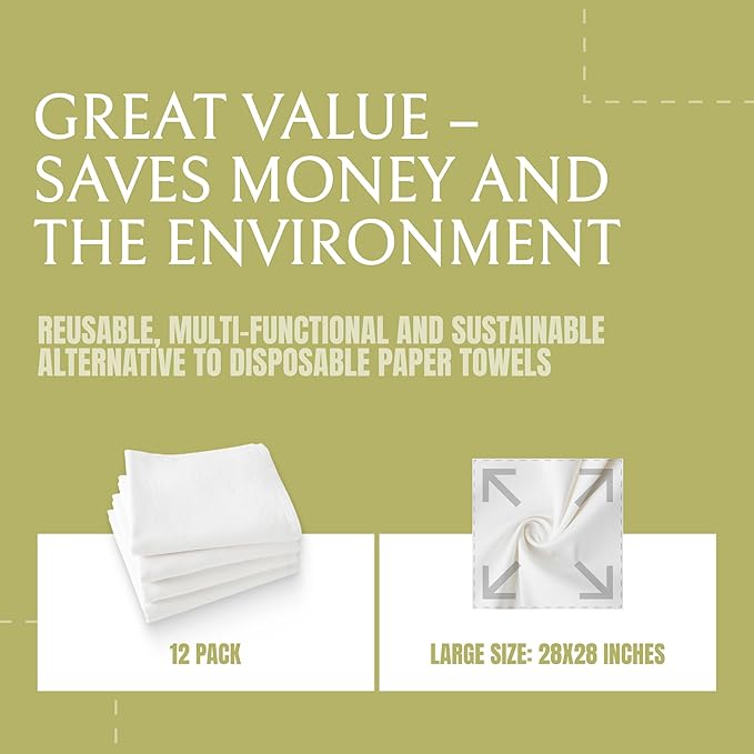 Wealuxe Flour Sack Dish Towels for Kitchen, 12 Pack, 28x28 - Lint-Free, Super-Absorbent Cotton Tea Towels for Kitchen Drying, Bread Proofing, Baking, Crafting, Embroidery