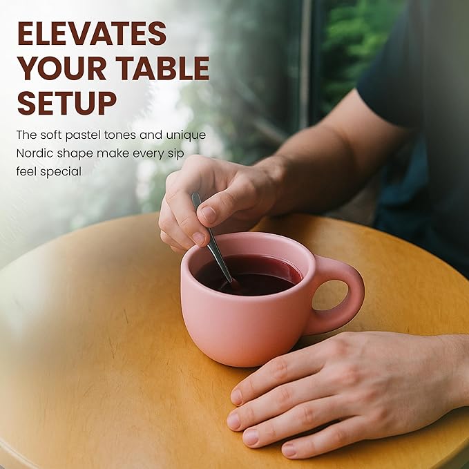 10oz Nordic Ceramic Coffee and Tea Mug – Cute Cup and Saucer Perfect for Coffee Lovers Gifts and Kitchen Essentials (Beige)