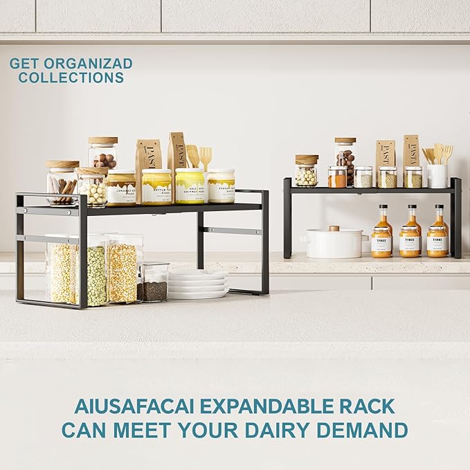 Expandable Cabinet Shelf Organizer Riser for Kitchen Pantry Cupboard Under Sink Countertop Home Storage Organization Rack Space Saver