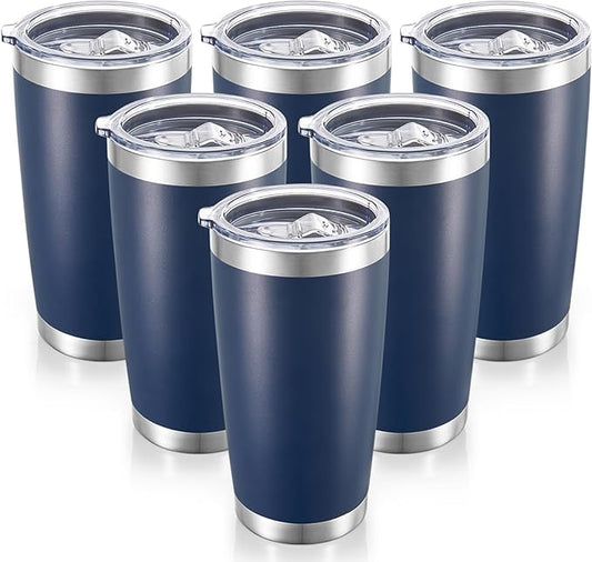 20 oz Tumblers Bulk Stainless Steel Tumbler with Lid Double Wall Vacuum Insulated Coffee Mug 20oz Powder Coated Cup for Hot and Cold Drinks, Navy, 6 pack