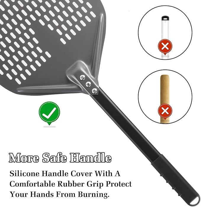 Pizza Peel 12 Inch+9 Inch, Aluminum Metal Pizza Turning Peel, Professional Pizza Spatula Paddle for Homemade Pizza