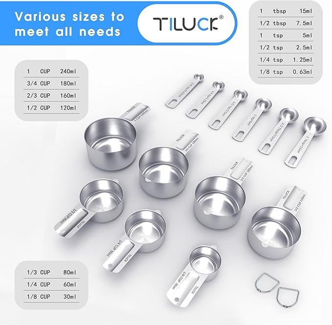 TILUCK Measuring Cups and Spoons Set, Stainless Steel Cups & Spoons,Coffee Scoop Spoon, Kitchen Gadgets for Cooking & Baking (13)