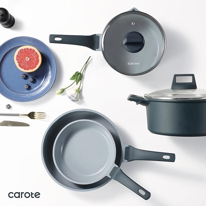 CAROTE 14 Pcs Ceramic Cookware Set, Pots and Pans Set Non Stick with Ceramic Coating, Induction Kitchen Sets