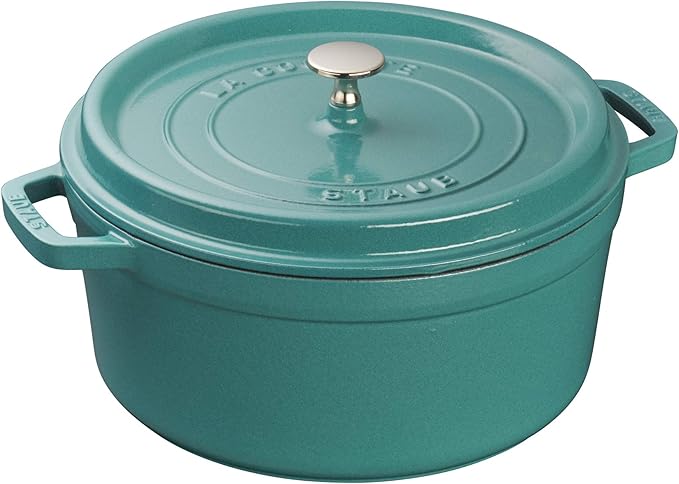 STAUB Cast Iron 5.5-qt Round Cocotte, Serves 5-6, Made in France, Turquoise