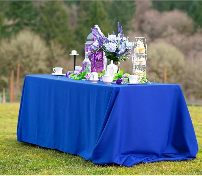 LTC LINENS 5-Pack Rectangular Tablecloths 90 in x 132 in with Rounded Corners - Royal Blue Table Cloths for 6 ft Rectangle Tables Floor Length - Polyester Fabric Cloth Table Covers for Wedding, Party