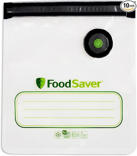 FoodSaver Reusable Quart Vacuum Zipper Bags, 10 Count, BPA-Free, Microwave Safe, Leakproof