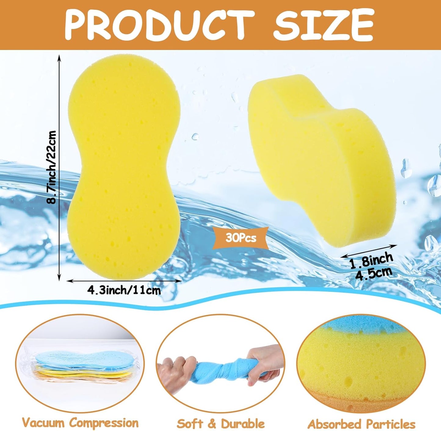 30 Pcs Large Car Wash Sponge, Multi Purpose Car Cleaning Sponge, Non-Scratch Thick Dish Sponge Household Cleaning, High Foam Cleaning Sponge Washing Sponge for Kitchen Bathroom Cars(3 Colors)