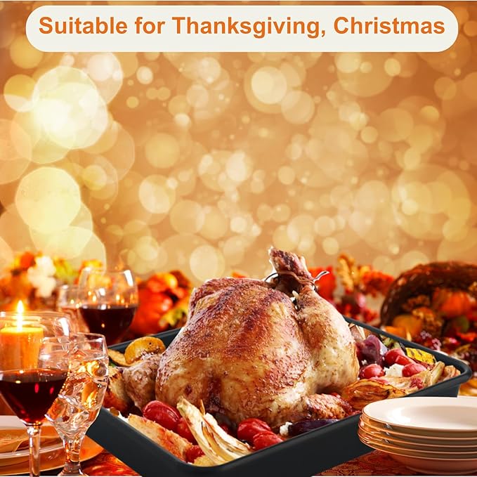 Rectangle Cake Pan, Deep Baking Pans Set Nonstick, 9/11/13 Inch, Heavy Duty Thickness Bakeware Roasting Tray for Toaster Oven, Thanksgiving Christmas Roast Turkey Pan, 3-Pack, Black
