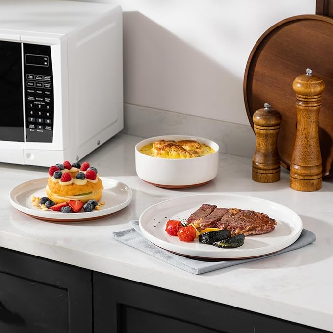 MALACASA Plates and Bowls Sets, 24 Pieces Modern Ceramic Dinnerware Set for 8 Kitchen Stoneware Dishes Dishware Set Microwave and Dishwasher Safe, White, Series TARA