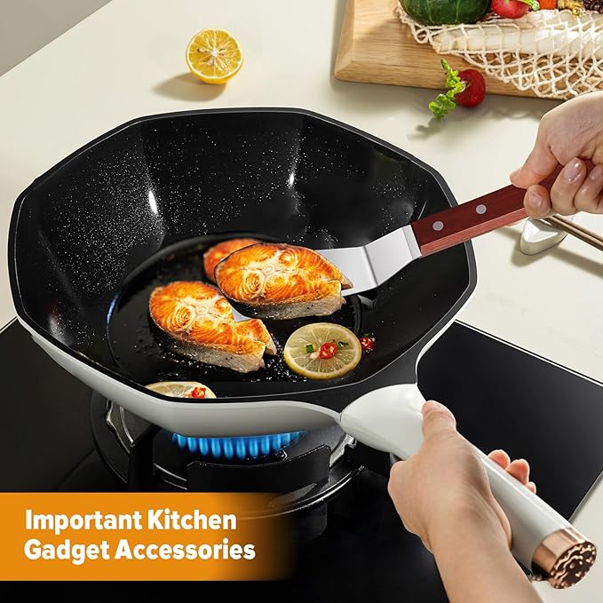 Small Metal Spatula Set for Cast Iron Skillet,Mini Wooden Spatulas for Kitchen Use,Thin Beveled Edge Stainless Steel Cookie Brownie Spatula Turner Server for Cake Egg Serving Cutting Flipping,2 Pcs