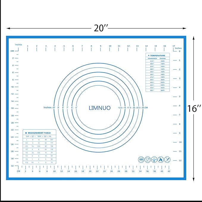Silicone Baking Mat，Non Stick Rolling Dough with Measurements for Pie Pizza Cookies Fondant Making，Extra Thick Non Slip Silicone Pastry Mat