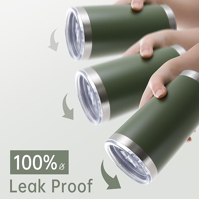 20 oz Tumblers Bulk Stainless Steel Tumbler with Lid Double Wall Vacuum Insulated Coffee Mug 20oz Powder Coated Cup for Hot and Cold Drinks, Army Green, 12 pack