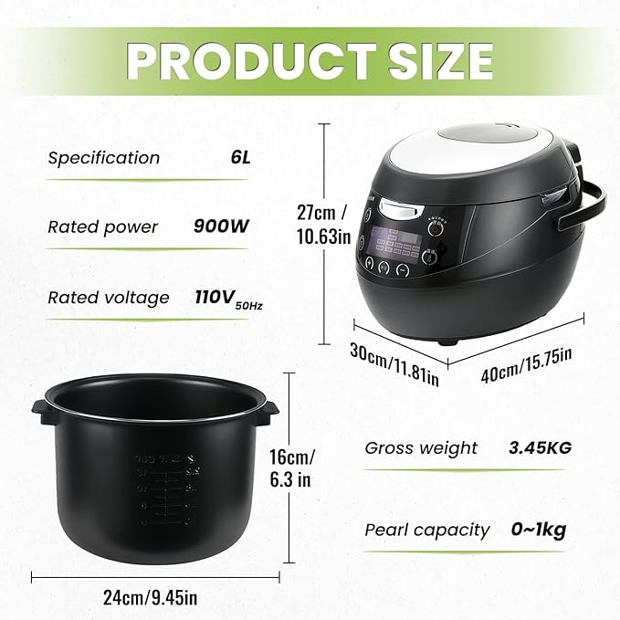 6L Boba Cooker Commercial, Automatic Boba Maker Machine with Even Heat Distribution, Intelligent Tapioca Cooker, for Milk Tea Stores Restaurants Dessert Stores Lounge, 900W