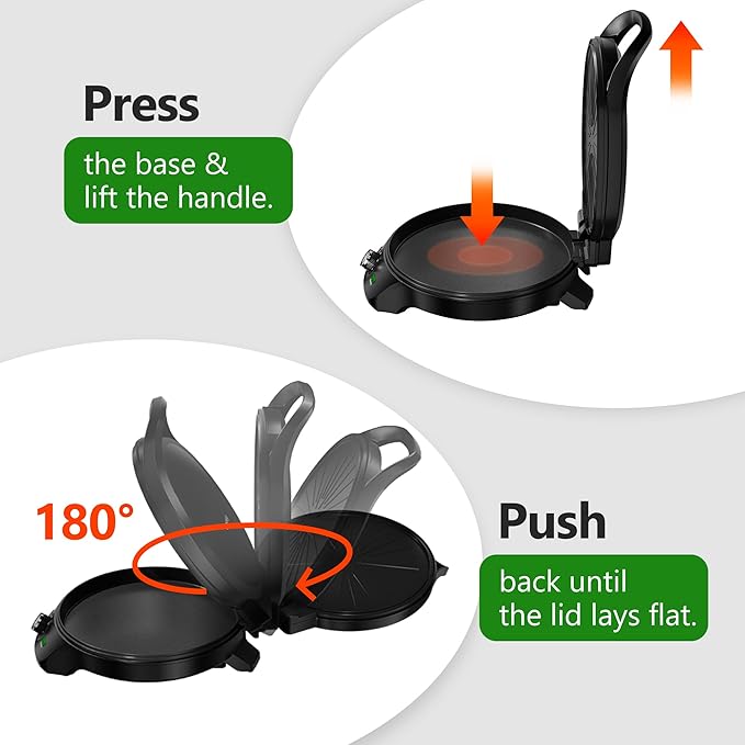 1500W Electric Griddle, 2-in-1 Indoor Griddle and Pizza Maker with 30-Min Timer and Auto Shut-Off, 12" 180° Open for BBQ, Steak, Burgers, Salmon, Veggies, and More