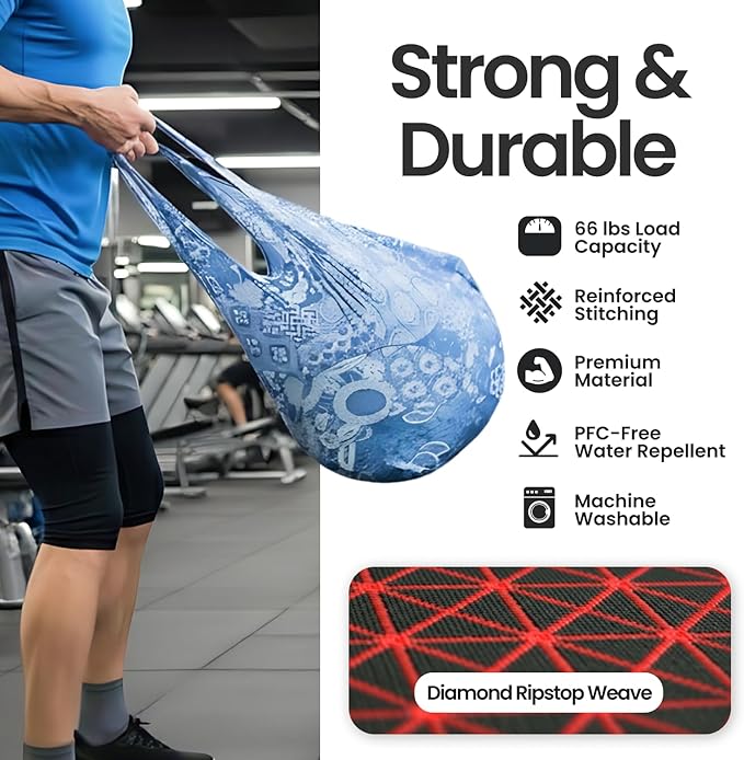 Nanobag Ultra-Lightweight Foldable Tote for Women & Men, Reusable Grocery & Travel Bag, Packable Collapsible Compact Market Essential (Standard Blue Waves)