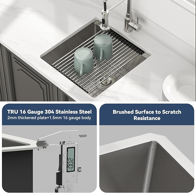 Lordear Undermount RV Kitchen Sink 12x15x9 Inch Small Bar Prep RV Kitchen Sinks 16 Gauge Stainless Steel Single Bowl Workstation with Cutting Board