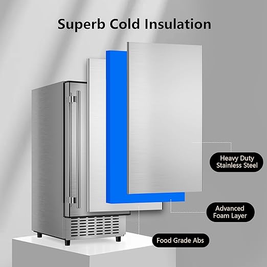 Coolake 15" Commercial Under Counter Ice Maker, 80LBS/Day Built-in Freestanding Cube Ice Machine, Self-Cleaning & Removable Filter, Stainless Steel Ice Machine with 30LBS Storage for Home Bar