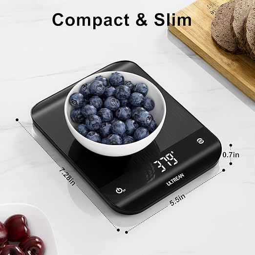 Ultrean Food Scale, Digital Kitchen Scale with LED Display, Weight Grams and Ounces for Baking Cooking, 6 Units with Tare Function, 11lb (Batteries Included)