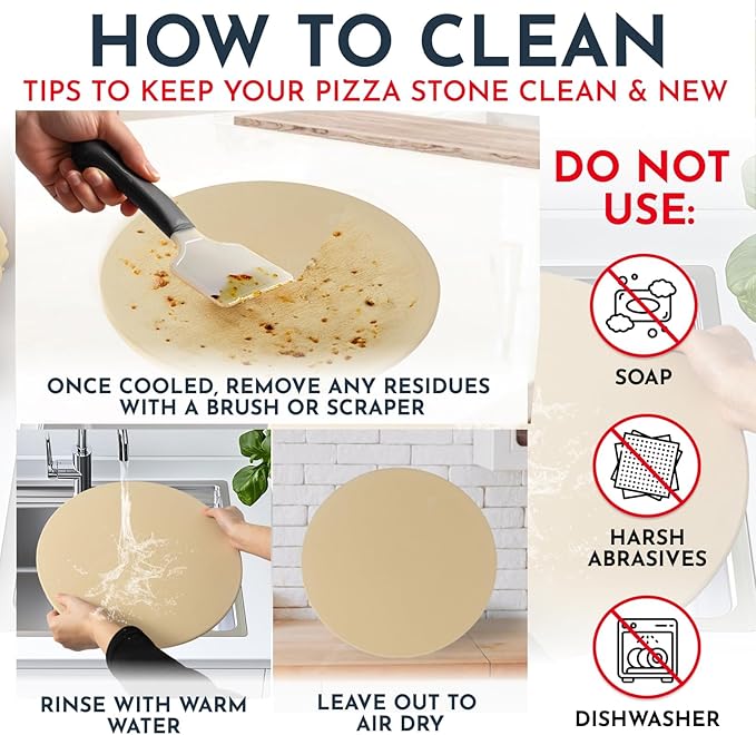 3PCS Round Pizza Stone for Oven Set 15" - Comes with Pizza Peel for Oven and Cutter - Cordierite Stones for Bread, Calzone, Cookies