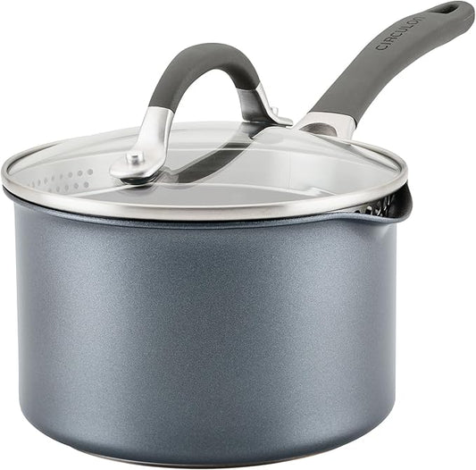 Circulon A1 Series with ScratchDefense Technology Nonstick Induction Straining Sauce Pan with Lid, 2 Quart, Graphite