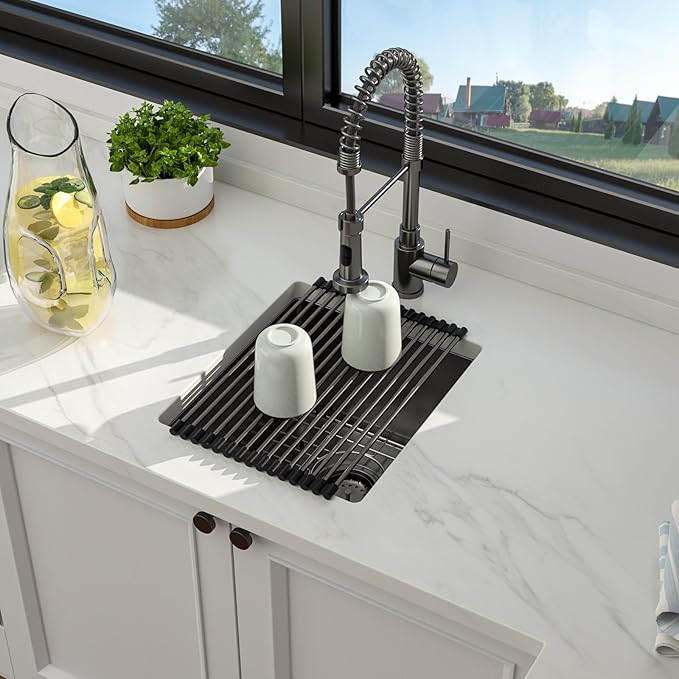 Black Bar Sink - 15 x 17 Undermount Kitchen Sinks Gunmetal Black Stainless Steel Single Bowl 16 Gauge Handmade Outdoor Wet RV Sinks