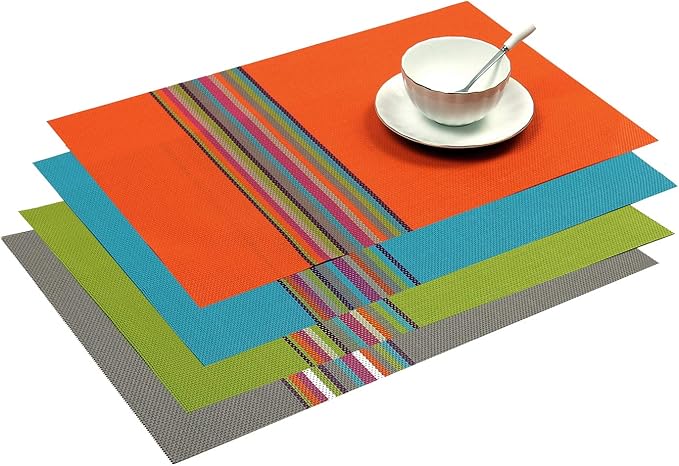 SHACOS Placemats Set of 4 Colorful Woven Vinyl Place Mats for Dining Table Reversible PVC Heat Resistant Table Mats (4, Multicolor)