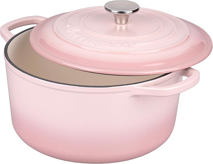 Enameled Cast Iron Dutch Oven Pot with Lid, for Sourdough Bread Baking, Round Dutch Ovens, 6 Quart, Pink