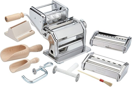 Imperia Pasta Maker Machine- Deluxe 11 Piece Set w Machine, Attachments, Recipes and Accessories - Made in Italy, Make Authentic Homemade Noodles like Spaghetti, Ravioli and Fettuccine