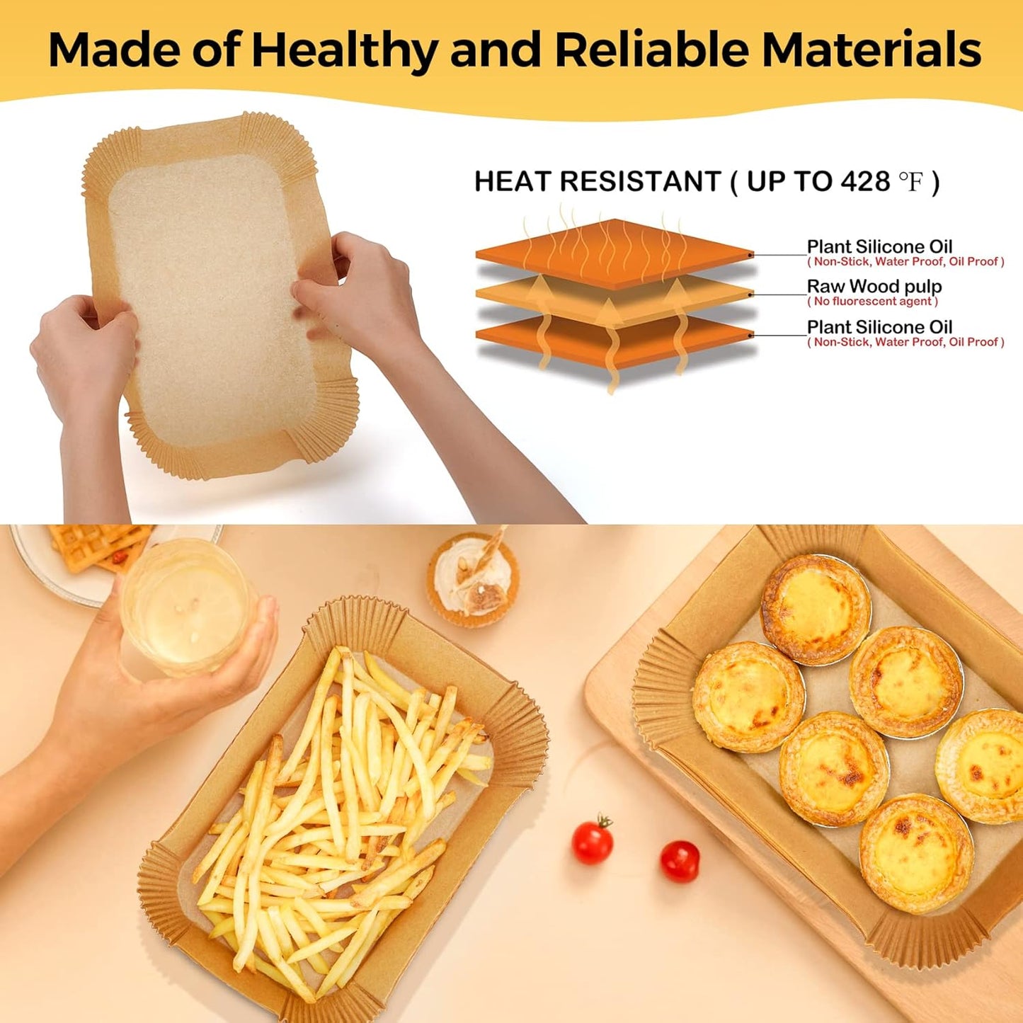 Air Fryer Liners Disposable - 150Pcs 8In Rectangle Parchment Paper for Air Fryer Non-Stick Airfryer Basket Liners for Steamer Microwave Oven