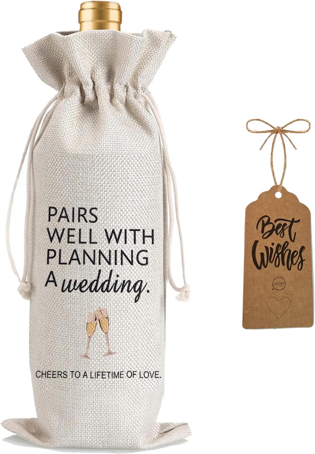 1Pcs Wedding Engagement Gifts for Couple, Mr & Mrs Gift, Newlywed Wine Bag Weeding Gift Wine Bag with 1Pcs Kraft Blessing Cards and natural jute rope