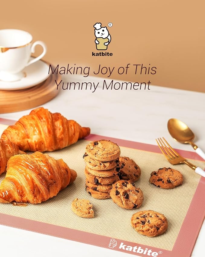 Katbite Silicone Baking Mat Colorful Collection - Set of 3: 2 Half Sheets Mats (11 5/8" x 16 1/2") + 1 Quarter Baking Sheet, Reusable & Nonstick Bakeware Mats for Cookies, Macarons, Bread (Pink)