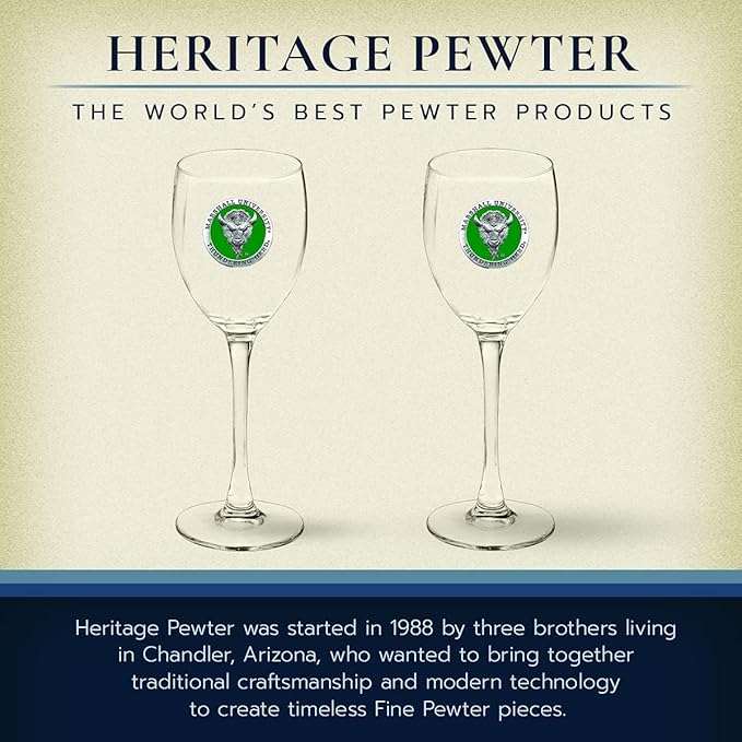 Heritage Pewter Marshall Thundering Herd Glass Goblets – Set of 2 | 12 OZ Goblet Wine Glasses | Expertly Crafted Pewter Glass