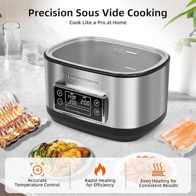 Homtone Sous Vide Cooker, Sous Vide Machine 8 Quart, Sous Vide Precise Cooker Accurate Temperature and Time Control Digital Display，Stainless Steel Suveed Cooking Machine Vacuum Bags + Pump Included