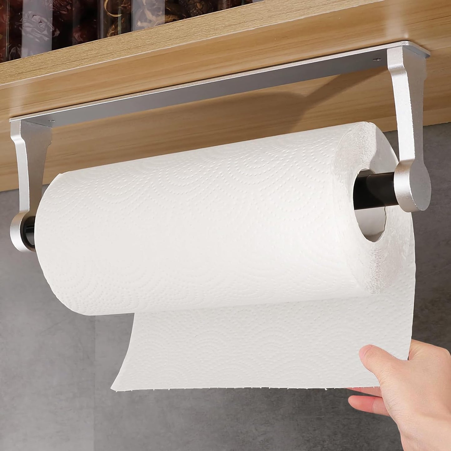 MONEER Paper Towel Holder Under Cabinet, Paper Towel Holder, Aluminum Alloy Kitchen Towel Holders, Self Adhesive Kitchen Roll Holder for Kitchen, Bathroom, Living Room (Silver)