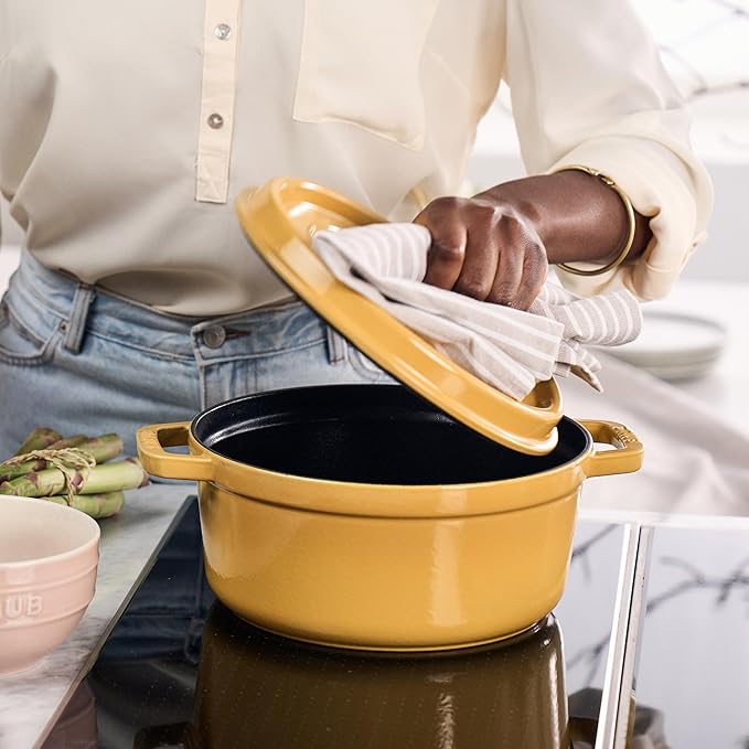 Staub Cast Iron Round Cocotte, Dutch Oven, 7-quart, serves 7-8, Made in France, Citron