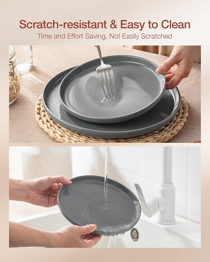 Famiware Milkyway Plates and Bowls Set, 12 Pieces Dinnerware Sets, Dishes Set for 4, Dark Gray