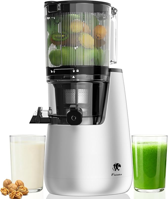 B11 Cold Press Juicer, 6" Extra Wide Feed Chute Slow Masticating Juicer Machine, Powerful AC Brushless Motor, Self Precut System, Easy to Clean, BPA-Free, Extra one Replace juicer strainer