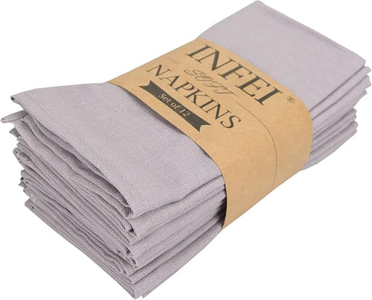 Solid Color Blended Thin Dinner Cloth Napkins - Set of 12 (40 x 40 cm) - for Events & Home Use (Silver)