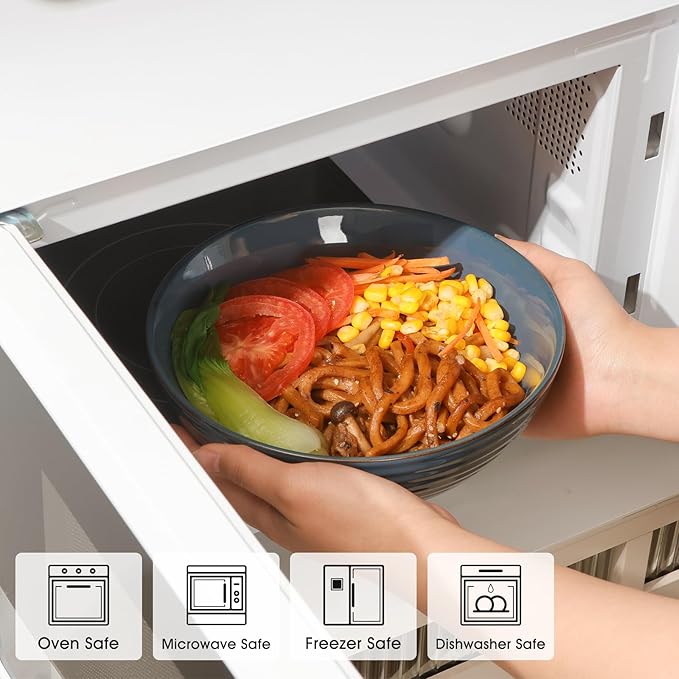 NUTRIUPS Set of 2 Ceramic Ramen Bowls with Spoons & Chopsticks, 40oz Large Soup Bowls for Udon, Miso, Noodles (Ocean & Earth)