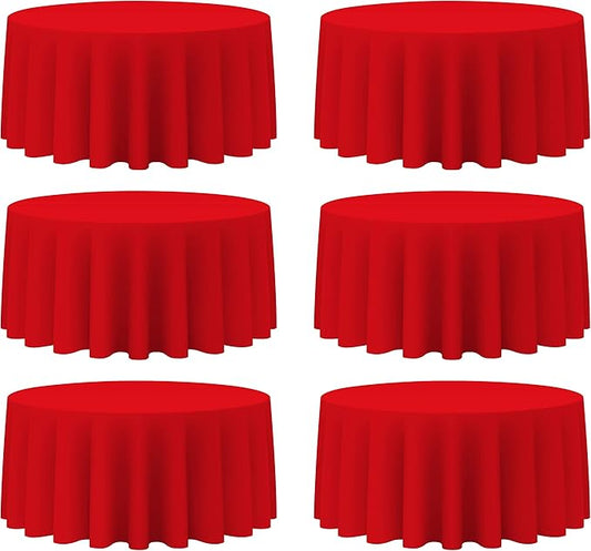 BRILLMAX 6 Pack Red Round Tablecloths 132 Inch - Circle Bulk Linen Polyester Fabric Washable Table Cloth Cover for Wedding Reception Banquet Birthday Party Buffet Restaurant