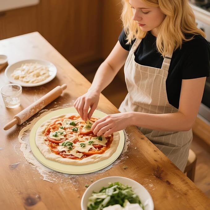 Round Pizza Stone for Grill and Oven- 12 inch Baking Stone Heavy-Duty Cordierite Pizza Stone for Bread, Cookies, Heat Proof BBQ Grilling Cooking Stone for Making Crisp Crust Pizza (Beige)