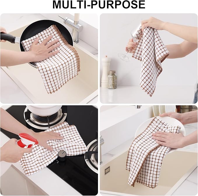 Kitinjoy Cotton 6 Pack Terry Kitchen Towels, 16 x 25 Inches Super Soft and Absorbent Dish Towels, Quick Drying Hand Towels for Kitchen Drying, Brown